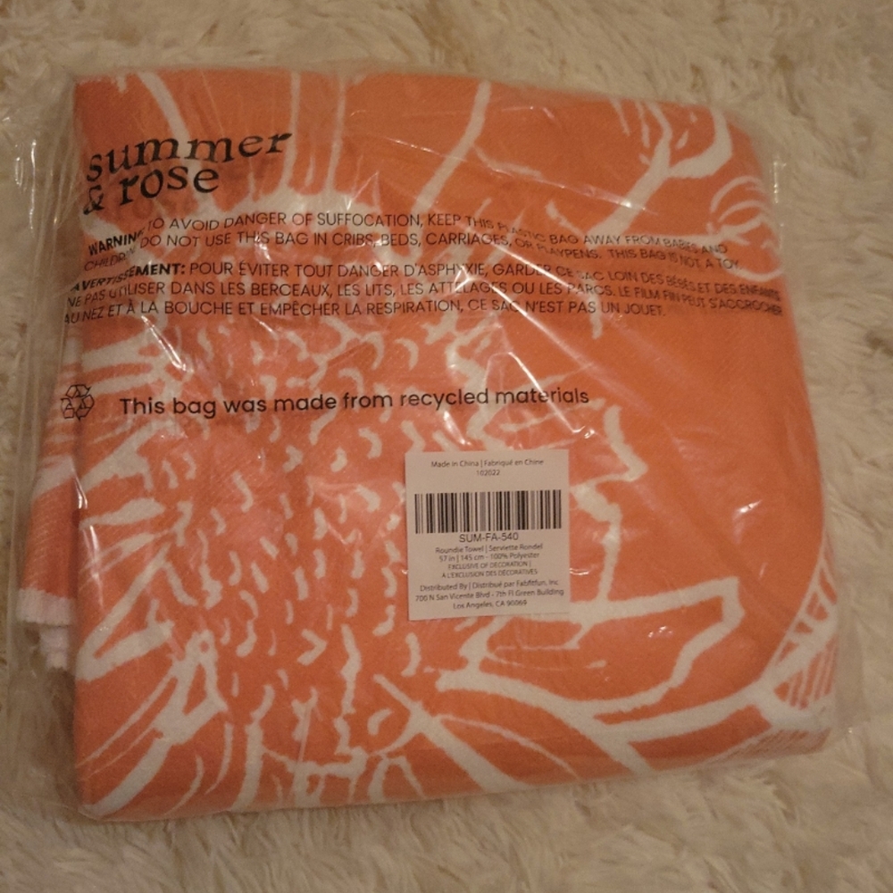 Summer & Rose Vibrant Orange and White Towel
